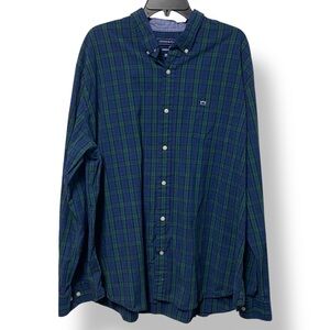 Crown & Ivy Men's Green Blue Tartan Plaid Shirt Size XXL